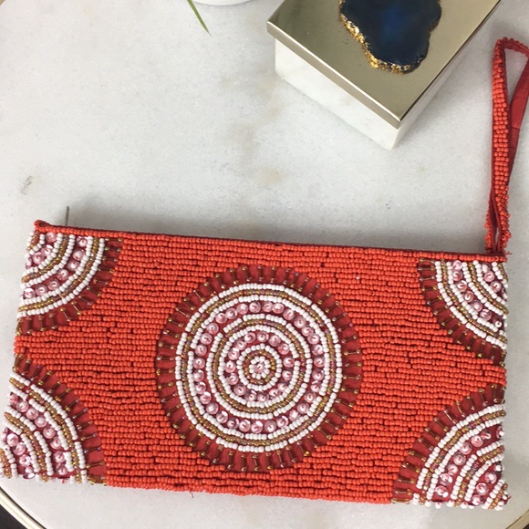 Clutch/Purse Beaded Red/White-South African - Picture 1 of 2